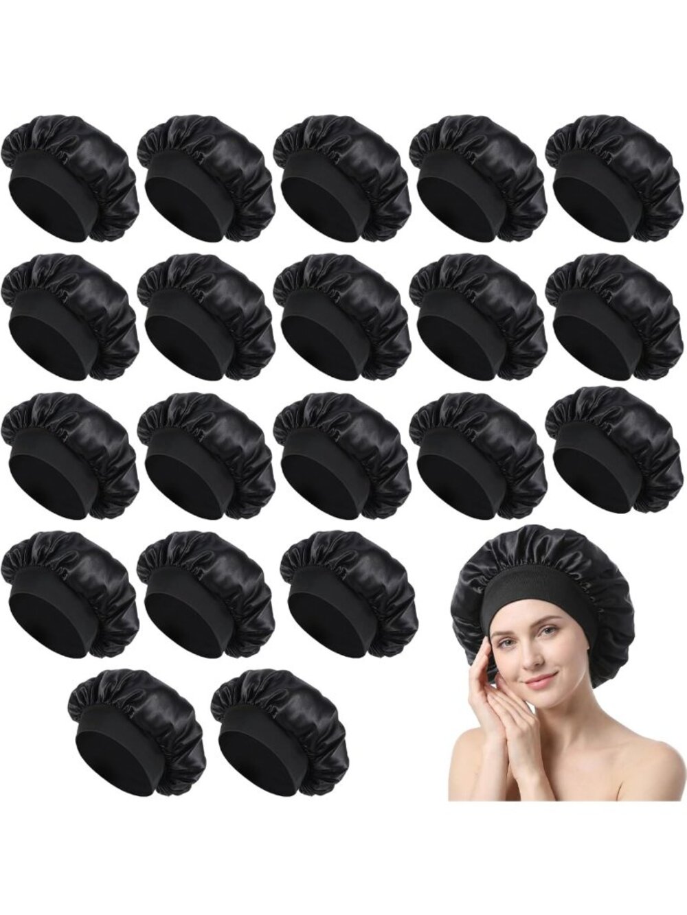 20 Pack Satin Sleep Bonnets for Curly Hair Protection, Multi-Functional Shower